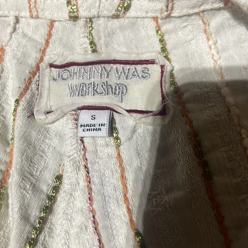Johnny Was Workshop Shorts S EUC linen striped tie front tassel